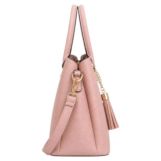Bagzan Elegant Blush Pink Leather Handbag with Tassel Shoulder Strap