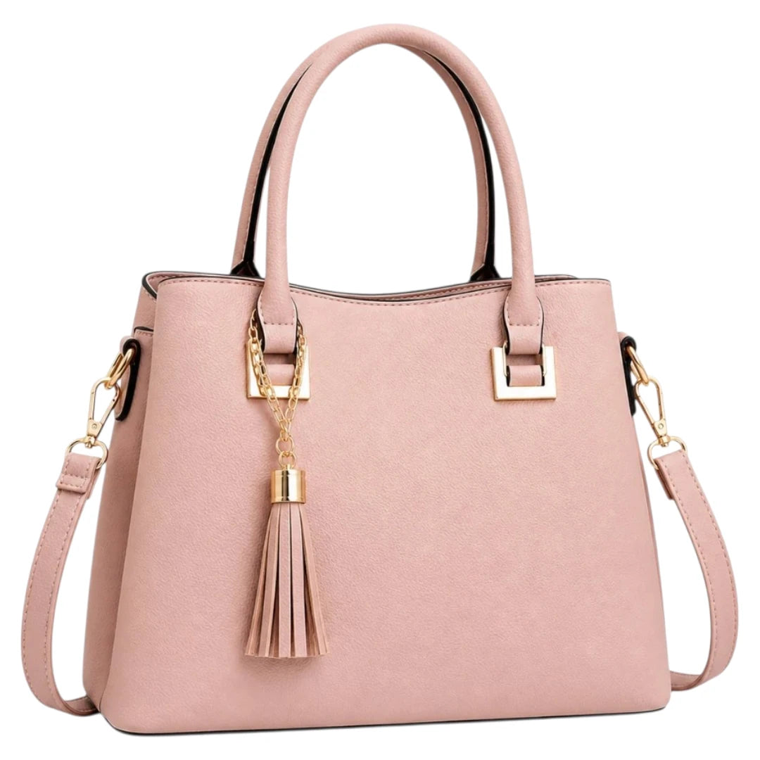 Bagzan Elegant Blush Pink Leather Handbag with Tassel Shoulder Strap