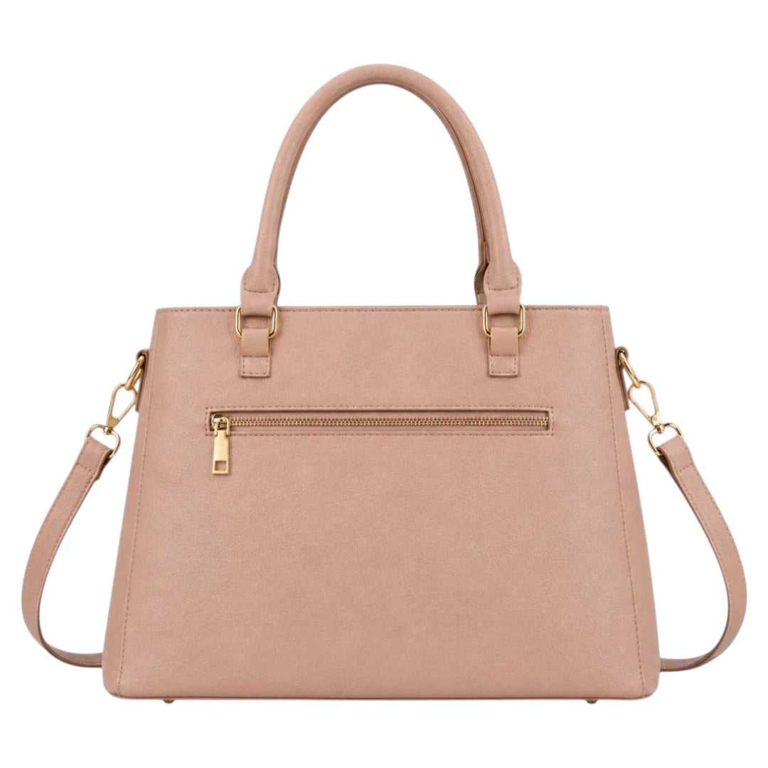Bagzan Elegant  Pink Structured Handbag with Gold Accents