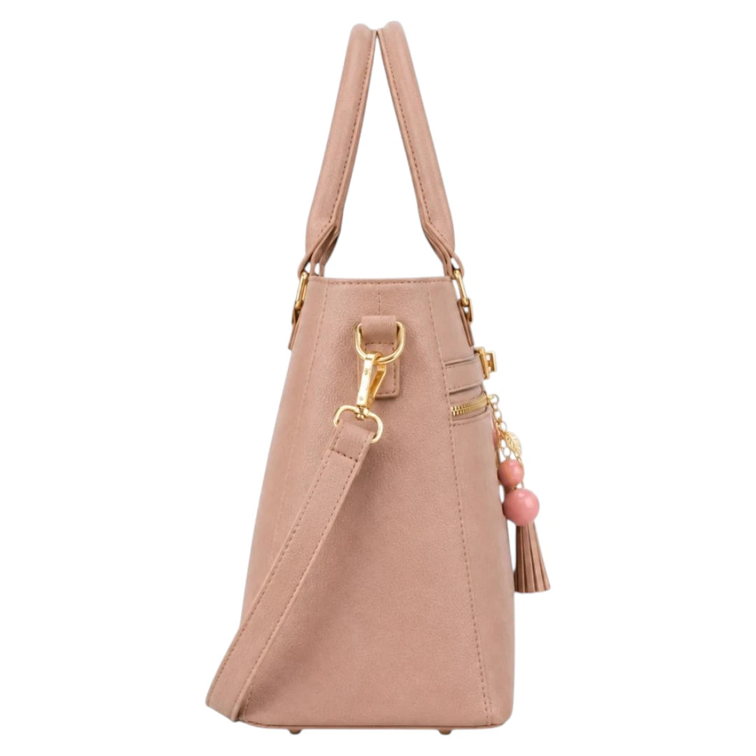 Bagzan Elegant  Pink Structured Handbag with Gold Accents
